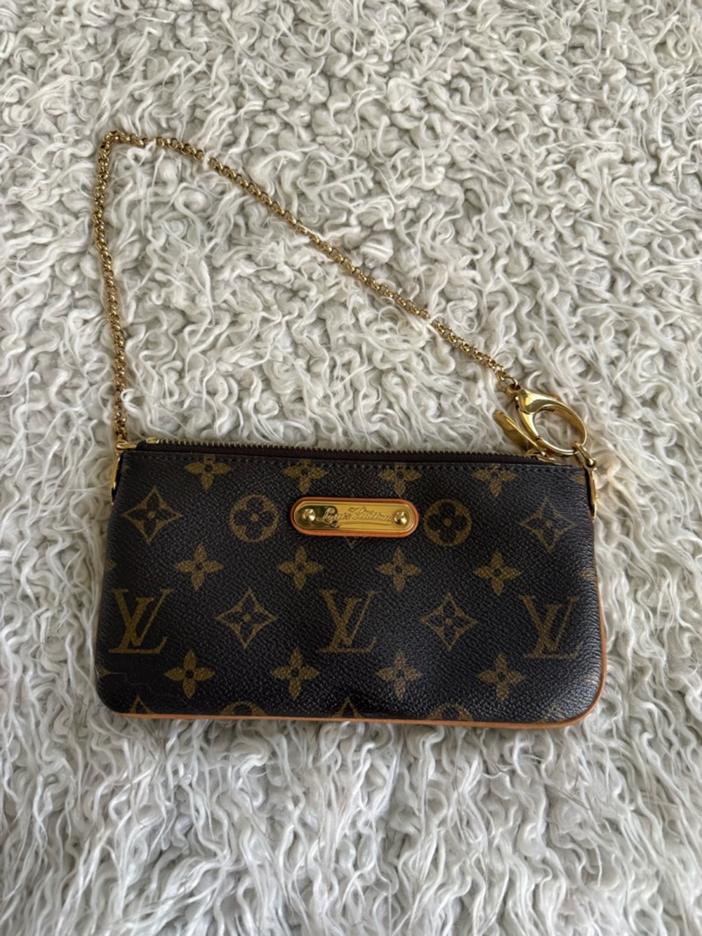 Louis Vuitton Brown Monogram Mini Pouch with Gold Chain